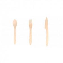 Set Makan Tenedor, Cuchillo, Cuchara y Servilleta 16 cm (Caja 100 Uds)