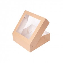 Cajas Pastelería Cuadradas Con Ventana Kraft 23 x 23 x 7,5 cm (Pack 50 Uds.)