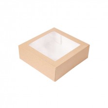 Cajas Pastelería Cuadradas Con Ventana Kraft 23 x 23 x 7,5 cm (Pack 50 Uds.)