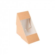 Caja Sándwiches Doble Kraft Con Ventana 12,4 x 12,4 x 7,5 cm (Pack 50 Uds.) García de Pou - La Casa de Vesta